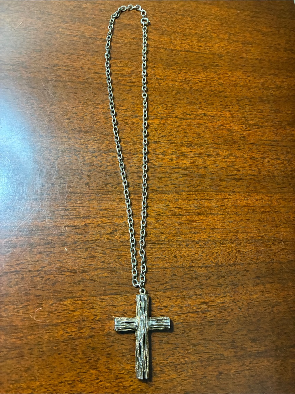 Textured Silver Cross Pendant Necklace - Silver